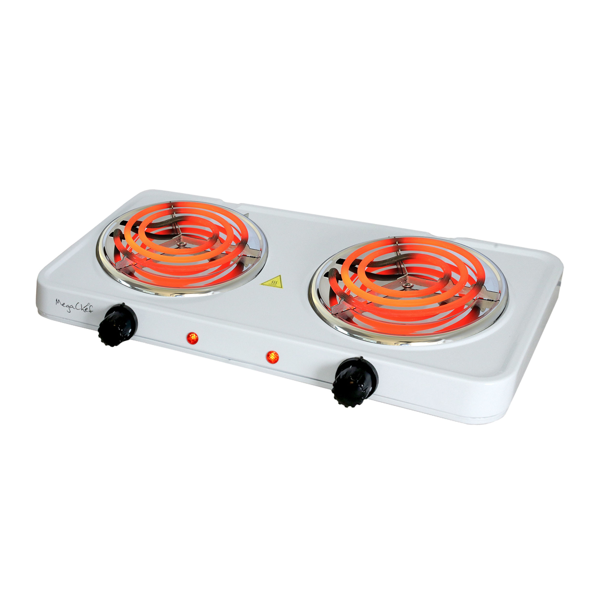 MegaChef Electric Easily Portable Ultra Lightweight Dual Coil Burner Cooktop  Buffet Range in White