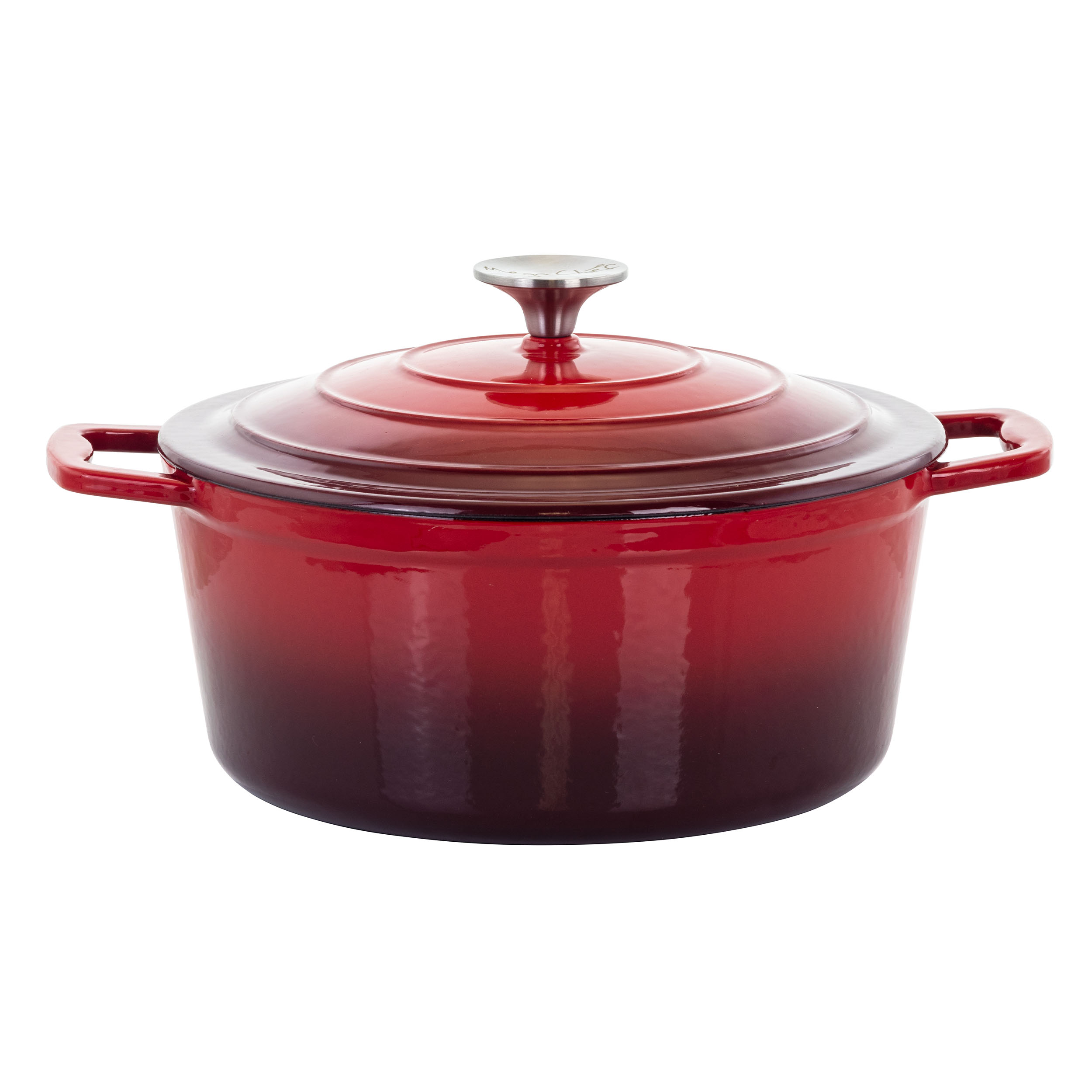 MegaChef 14 Inch Square Enamel Cast Iron Grill Pan in Red with Press